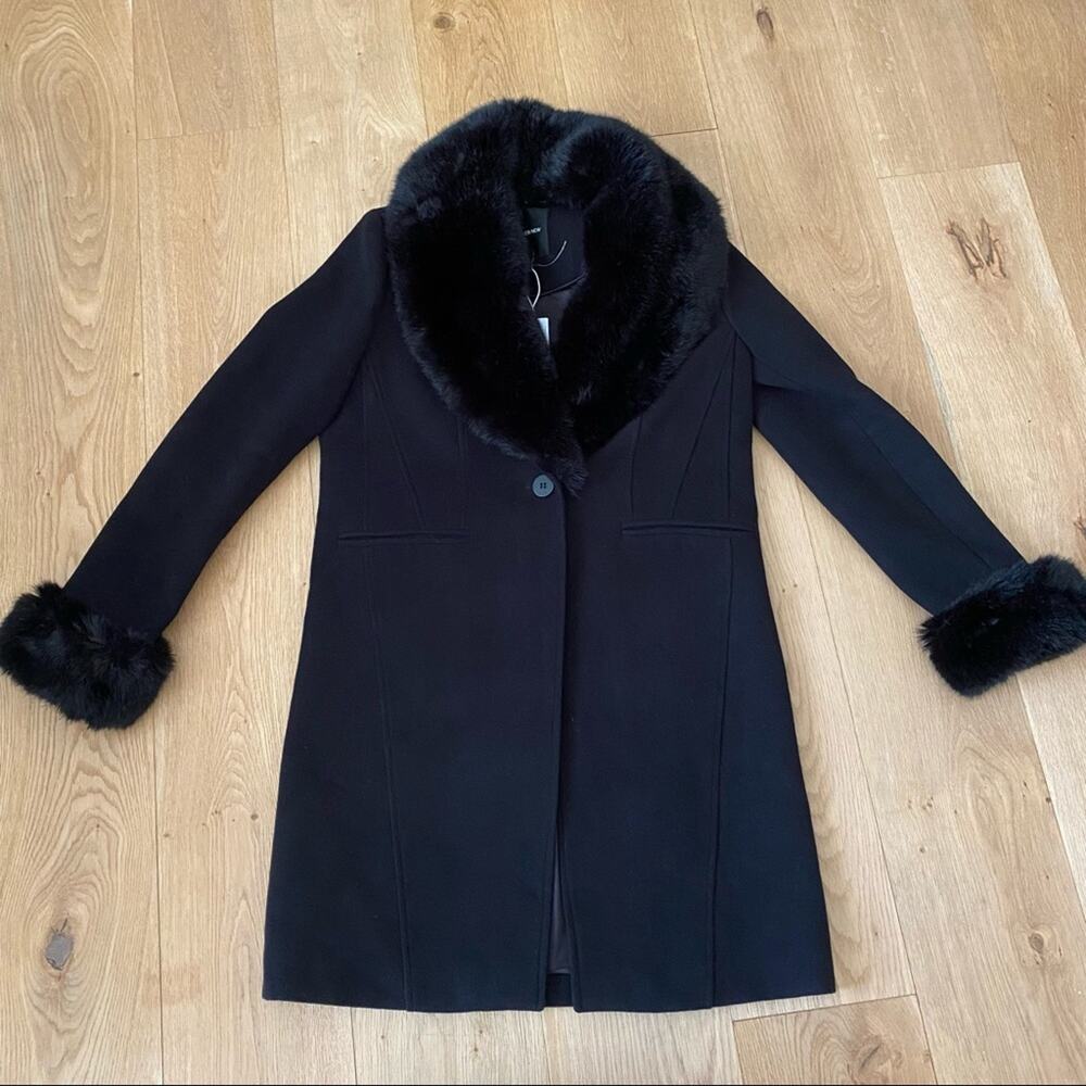 Forever New Classic Coat with  Faux Fur Collar and Removable Fur Cuffs